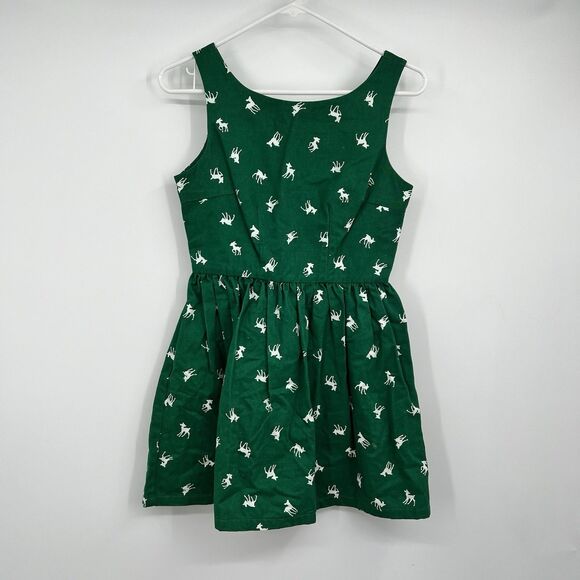 Cissy’s May Green Girls Dress M Holiday White Deers 100% Cotton Christmas - Picture 1 of 9
